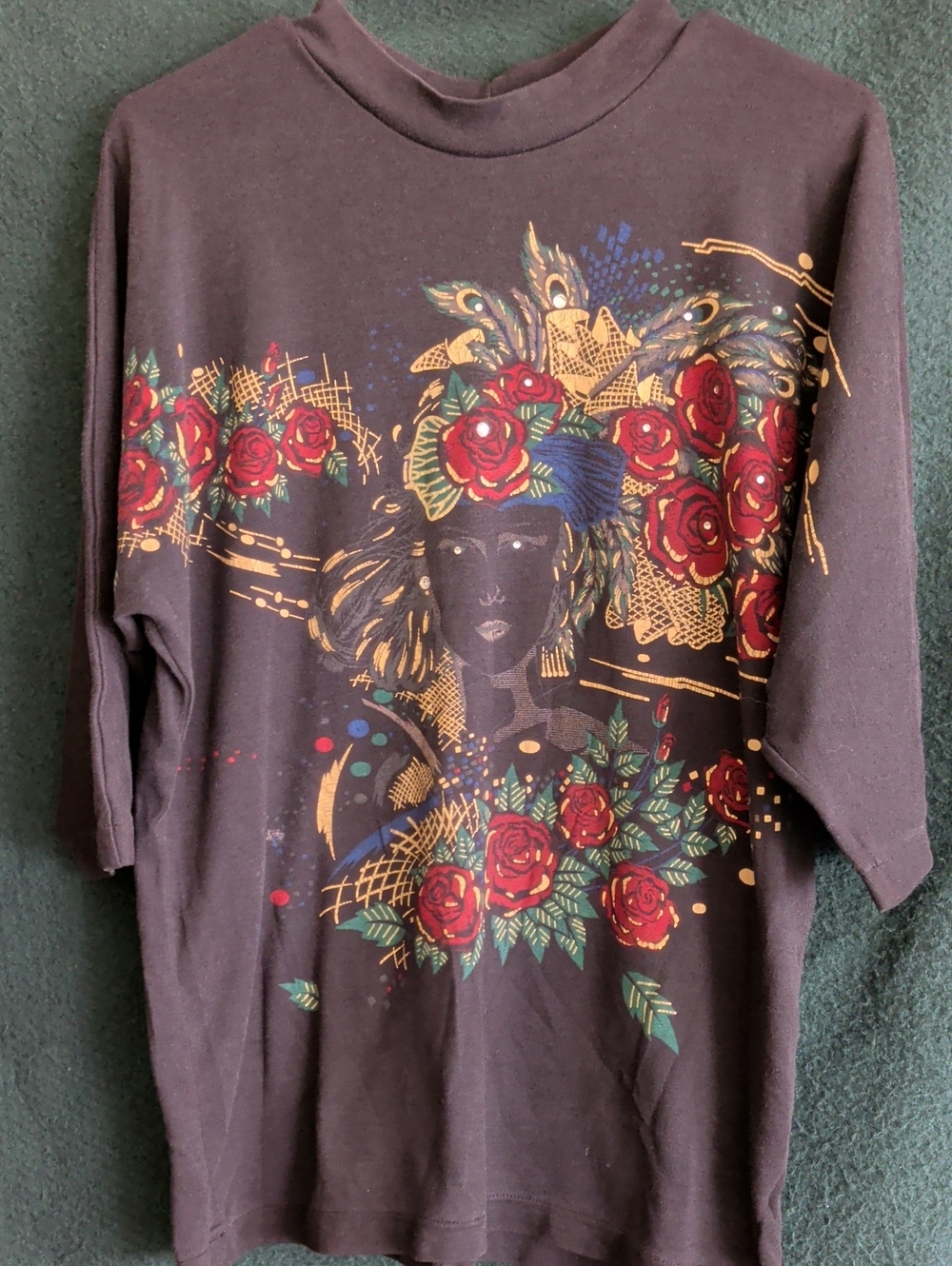 Isabel Marant Black Tee with Floral Headdress Motif
